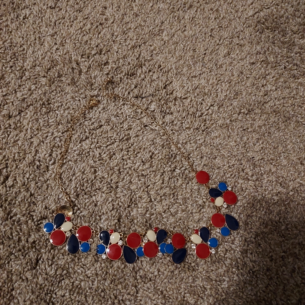 Red White And Blue Patriotic Circle Shapes Charming Charlie Necklace Adjustable